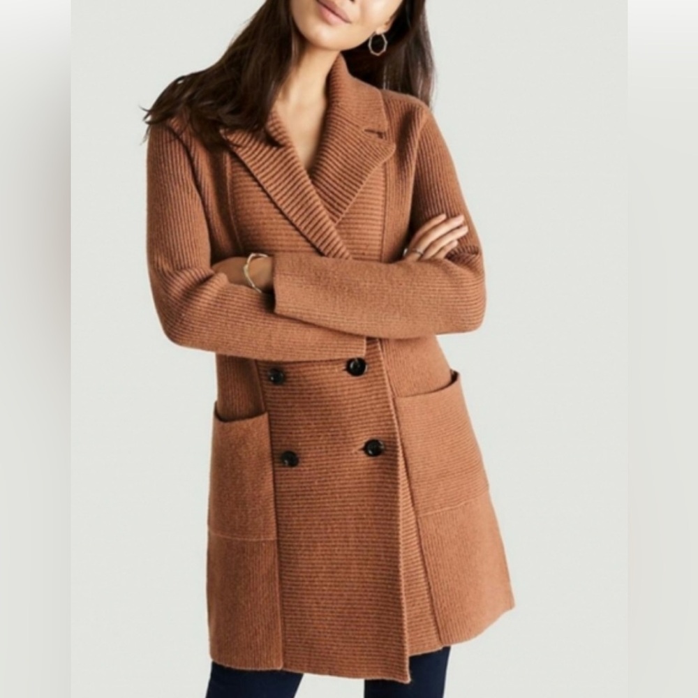 Ann Taylor Ribbed Coatigan in Warm Brown XSP